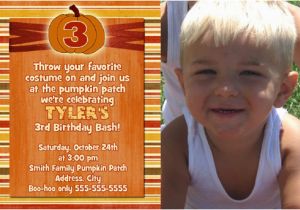 3rd Birthday Invitation Wording Boy Pumpkin 3rd Birthday Invitations Photo Card 1st First