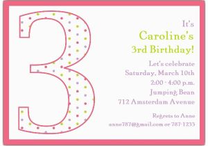 3rd Birthday Invites for Girl 3rd Birthday Girl Dots Invitations Paperstyle