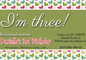 3rd Birthday Party Invitation Message 3rd Birthday Invitations 365greetings Com