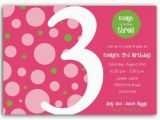 3rd Birthday Party Invitation Message Birthday Bubbles Pink Green Third Party Invitations