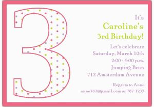 3rd Birthday Party Invites 3rd Birthday Girl Dots Invitations Paperstyle