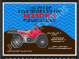 4 Wheeler Birthday Invitations 4 Wheeler 2 Personalized Party Invitation