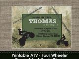 4 Wheeler Birthday Invitations atv Four Wheeler Camo Invitation Diy Printable