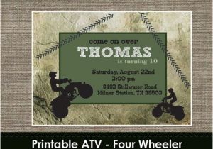 4 Wheeler Birthday Invitations atv Four Wheeler Camo Invitation Diy Printable