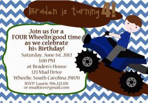 4 Wheeler Birthday Invitations Items Similar to Four Wheeler Birthday Party Invitations