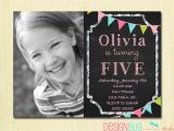 4 Year Old Birthday Party Invitations Birthday Girl Invitation Custom Chalkboard Bunting Photo