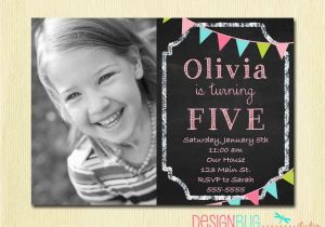 4 Year Old Birthday Party Invitations Birthday Girl Invitation Custom Chalkboard Bunting Photo