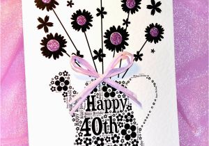 40 Birthday Flowers 40th Happy Birthday Flower Sparkle Card by Sew Very