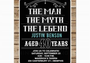 40 Year Old Birthday Present Man Man Myth Legend 40th Birthday Invitation 40 Year Old