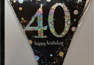 40th Birthday Decorations Black and Silver 40th Birthday Pennant Flag Banner Black Silver Gold Party