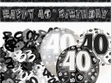 40th Birthday Decorations Black and Silver Black Silver Glitz 40th Birthday Banner Party Decoration