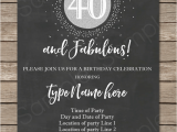 40th Birthday Invitation Templates Free Download Chalkboard 40th Birthday Invitations Template Printable