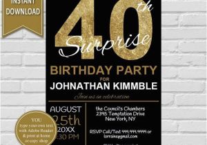 40th Birthday Invitation Wording for Men 40th Surprise Birthday Invitation 40th Birthday Invite