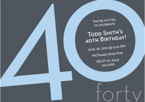 40th Birthday Invitation Wording for Men Numeral Card 40th Blue Milestone Birthday Invitations by