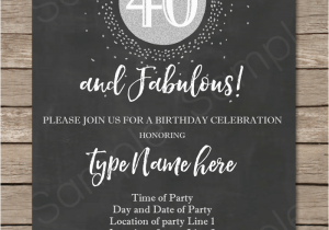 40th Birthday Invitations Free Chalkboard 40th Birthday Invitations Template Printable