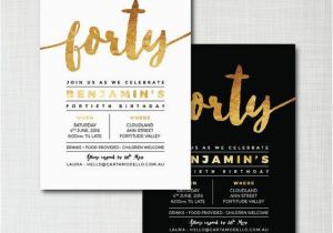 40th Birthday Invite Ideas 40th Birthday Invitation Modern Gold Foil Effect Black