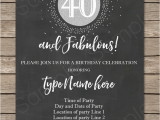 40th Birthday Invite Template Chalkboard 40th Birthday Invitations Template Printable