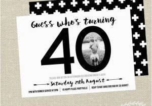 40th Birthday Photo Invitations 40th Birthday Invitation Black and White Invite by