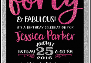 40th Birthday Photo Invitations Pink Black forty and Fabulous 40th Birthday Invitations
