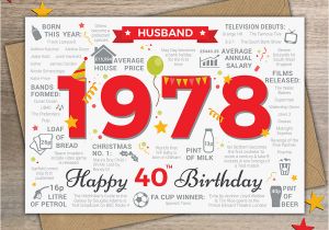 40th Birthday Place Cards 1978 Husband Happy 40th Birthday Card