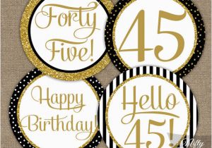 45th Birthday Decorations 45th Birthday Cupcake toppers Black Gold 45 Years Bday