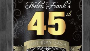 45th Birthday Invitations 45th Birthday Bash Custom Designed Invitation Black