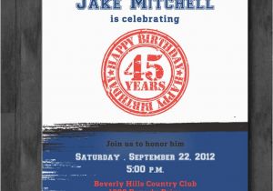 45th Birthday Invitations 45th Birthday Invitation Custom Designed Blue White