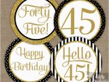 45th Birthday Party Decorations 45th Birthday Cupcake toppers Black Gold 45 Years Bday