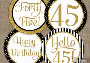 45th Birthday Party Decorations 45th Birthday Cupcake toppers Black Gold 45 Years Bday