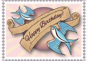 50s Birthday Card Birthday Card Happy Birthday Swallows Tattoo Style Art