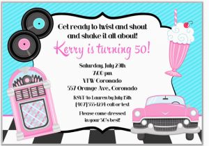 50s Birthday Invitations 50s theme Birthday Party Invitations