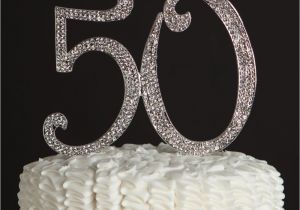 50th Birthday Cake toppers Decorations 50 Silver Rhinestone Cake topper Fifty 50th Birthday