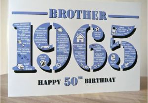 50th Birthday Cards for Brother Happy 50th Birthday Brother Card Born In 1965 Folksy