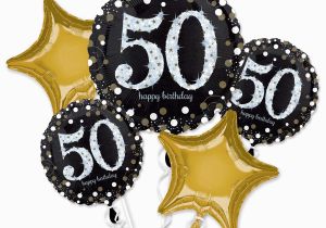 50th Birthday Flowers and Balloons 50th Happy Birthday Foil Balloon Bouquet Black Silver Gold