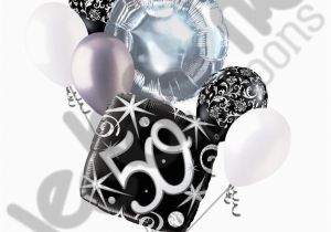 50th Birthday Flowers and Balloons 7 Pc 50th Elegant Happy Birthday Sparkles Balloon Bouquet