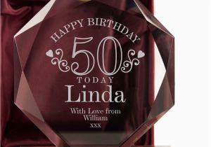 50th Birthday Gifts for Her Uk Engraved 50th Birthday Glass Award for Her 50 Glassware