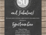 50th Birthday Invitations Free Download Chalkboard 50th Birthday Invitation Template Silver Glitter