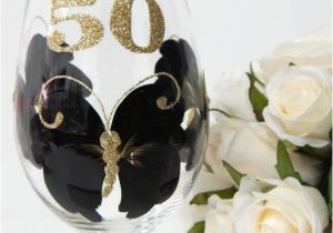 50th Birthday Mementos 50th Birthday Wine Glass Black and Gold 50th by