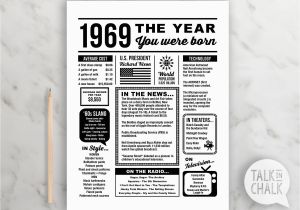 50th Birthday Presents for Him Ireland 1969 the Year You Were Born Printable 50th Birthday