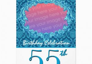 55th Birthday Invitations 55th Birthday Party Photo Invite Blue Damask Zazzle