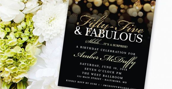55th Birthday Party Invitations Surprise 55th Birthday Party Invitation with Gold Glitter
