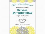 55th Birthday Party Invitations Surprise Birthday Party Invitation Teal Yellow Gray Flower