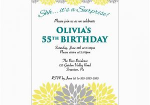 55th Birthday Party Invitations Surprise Birthday Party Invitation Teal Yellow Gray Flower