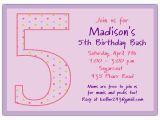 5th Birthday Invitation Wording Boy 5th Birthday Girl Dots Birthday Invitations Paperstyle