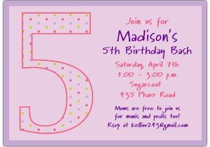 5th Birthday Invitation Wording Boy 5th Birthday Girl Dots Birthday Invitations Paperstyle
