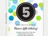 5th Birthday Invitation Wording Boy 5th Birthday Invitation for Boys Blue Green Confetti Silver