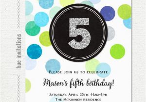 5th Birthday Invitation Wording Boy 5th Birthday Invitation for Boys Blue Green Confetti Silver