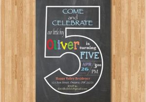 5th Birthday Invitation Wording Boy Chalkboard 5th Birthday Invitation Fifth Birthday Invite