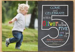 5th Birthday Invitation Wording Boy Chalkboard 5th Birthday Invitation with Picture Fifth