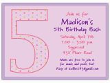 5th Birthday Invitation Wording for Girl 5th Birthday Girl Dots Birthday Invitations Paperstyle